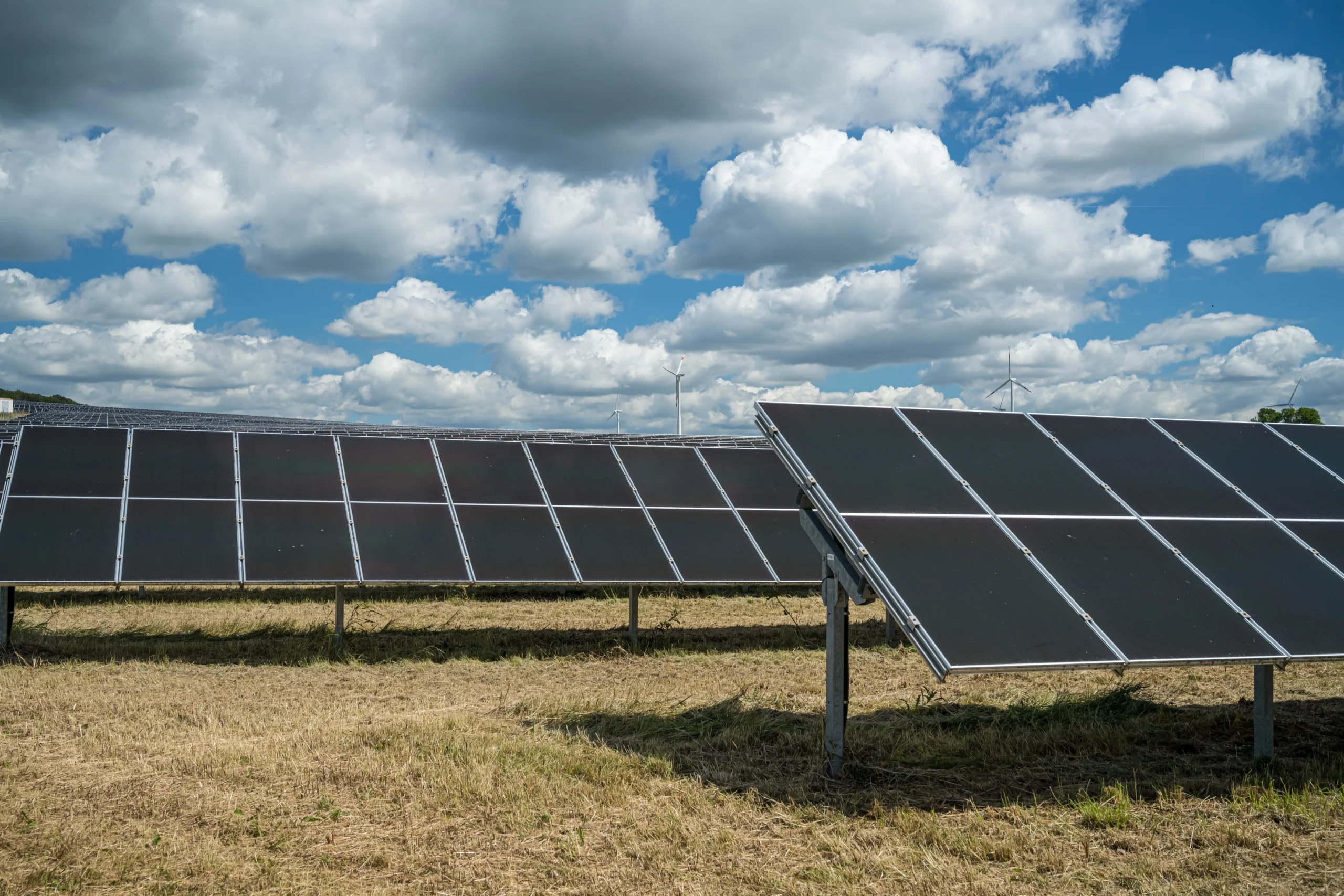 Ground-mounted solar panels installed for commercial renewable energy production